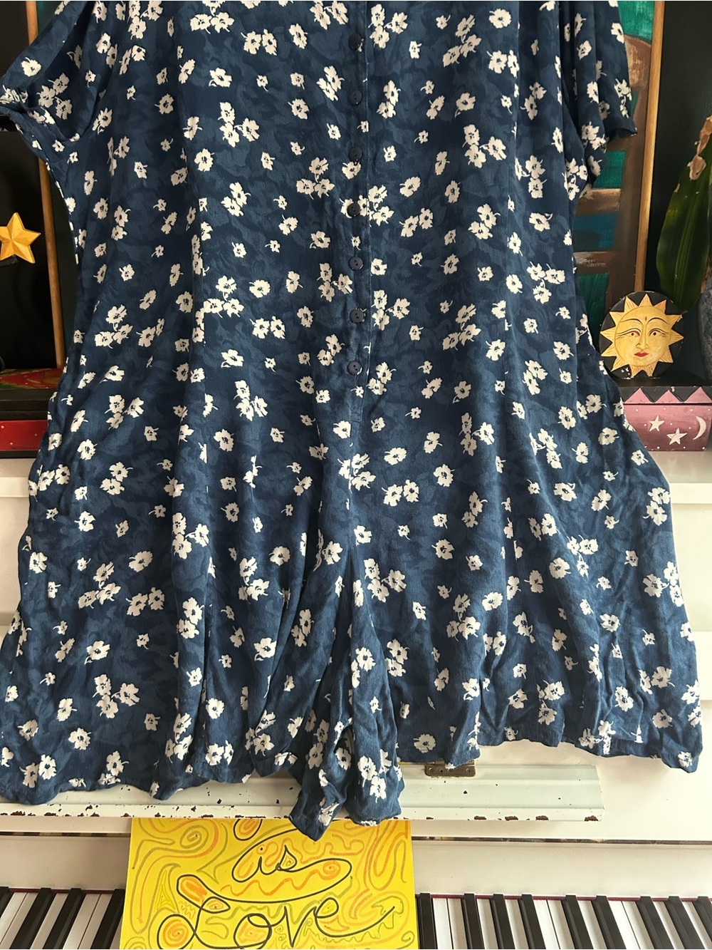Vintage Cotton Ginny Plus Blue Floral Rayon Button Front Dress L Made Canada - Picture 14 of 15